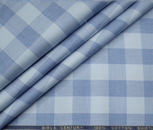 Birla Century Men's Cotton Checks Unstitched Shirting Fabric (Sky Blue )