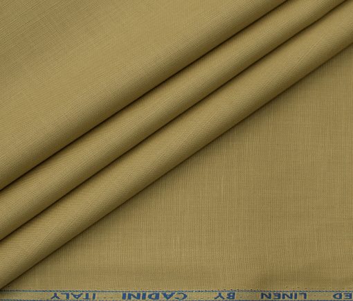 Cadini Men's Cotton Linen Solids 2.25 Meter Unstitched Shirting Fabric (Fawn Beige )