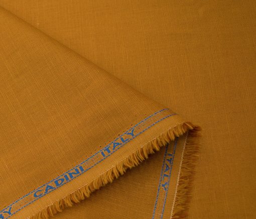 Cadini Men's Cotton Linen Solids 2.25 Meter Unstitched Shirting Fabric (Honey Orange)