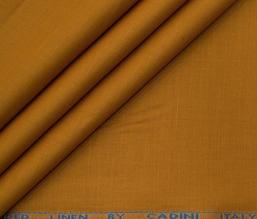 Cadini Men's Cotton Linen Solids 2.25 Meter Unstitched Shirting Fabric (Honey Orange)