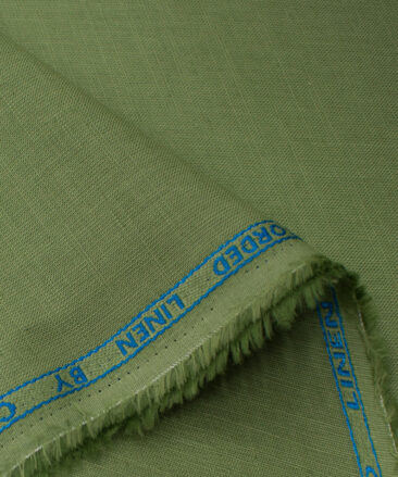 Cadini Men's Cotton Linen Solids 2.25 Meter Unstitched Shirting Fabric (Olive Green)