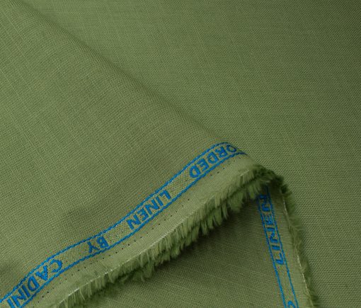 Cadini Men's Cotton Linen Solids 2.25 Meter Unstitched Shirting Fabric (Olive Green)