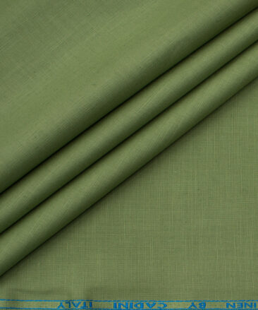 Cadini Men's Cotton Linen Solids 2.25 Meter Unstitched Shirting Fabric (Olive Green)