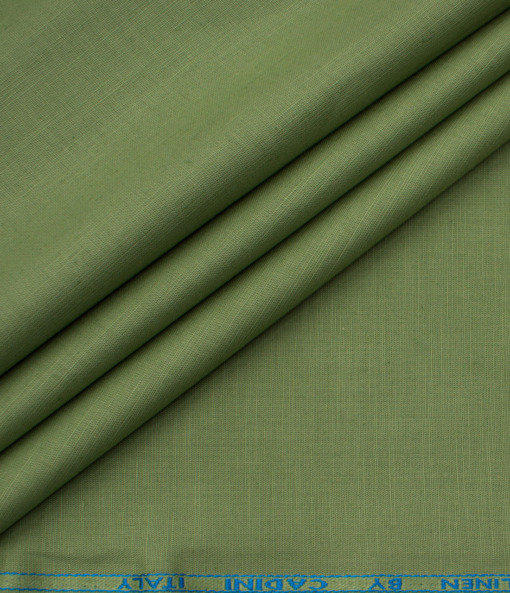 Cadini Men's Cotton Linen Solids 2.25 Meter Unstitched Shirting Fabric (Olive Green)