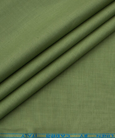 Cadini Men's Cotton Linen Solids 2.25 Meter Unstitched Shirting Fabric (Olive Green)