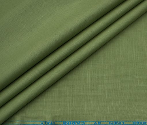 Cadini Men's Cotton Linen Solids 2.25 Meter Unstitched Shirting Fabric (Olive Green)