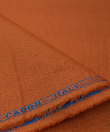 Cadini Men's Cotton Linen Solids 2.25 Meter Unstitched Shirting Fabric (Orange)