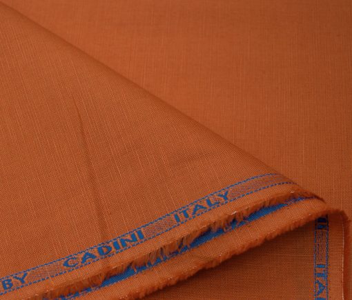 Cadini Men's Cotton Linen Solids 2.25 Meter Unstitched Shirting Fabric (Orange)