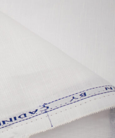 Cadini Men's Cotton Linen Solids 3.50 Meter Unstitched Shirting Fabric (White)