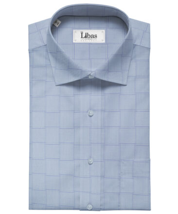 Soktas Men's Giza Cotton Checks Unstitched Shirting Fabric (Sky Blue )