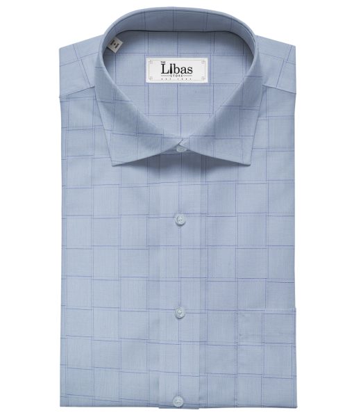 Soktas Men's Giza Cotton Checks Unstitched Shirting Fabric (Sky Blue )