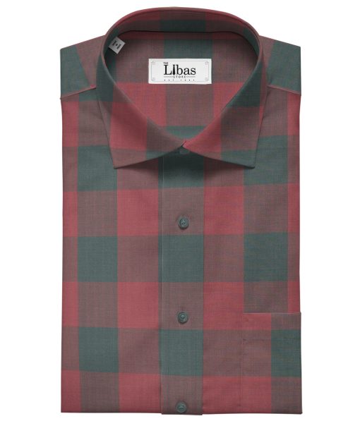 Soktas Men's Giza Cotton Checks Unstitched Shirting Fabric (Rosewood Pink)