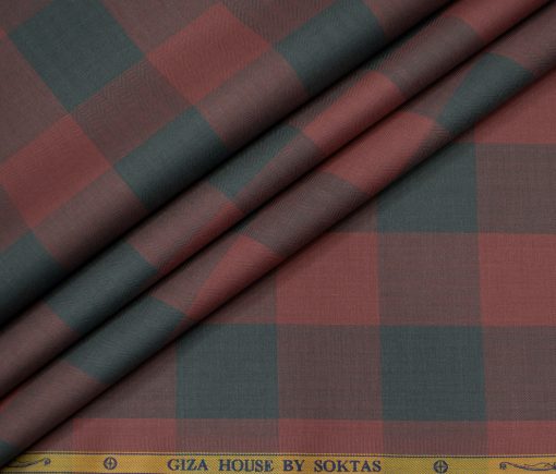 Soktas Men's Giza Cotton Checks Unstitched Shirting Fabric (Rosewood Pink)