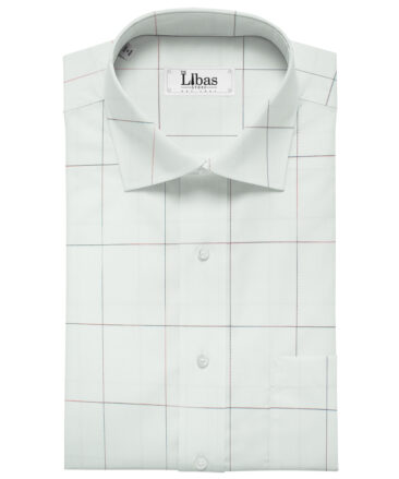 Soktas Men's Giza Cotton Checks Unstitched Shirting Fabric (White)