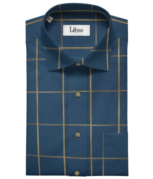 Soktas Men's Giza Cotton Checks Unstitched Shirting Fabric (Aegean Blue)