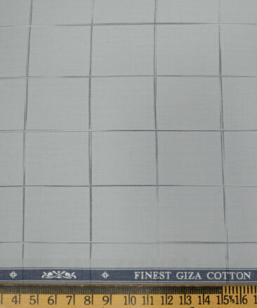 Soktas Men's Giza Cotton Checks Unstitched Shirting Fabric (Silver Grey)