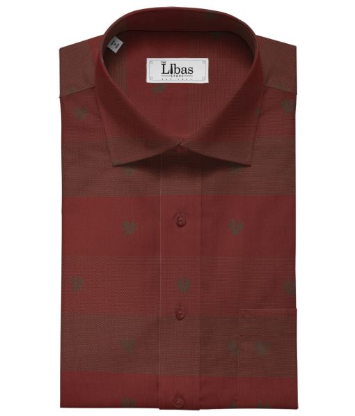 Soktas Men's Giza Cotton Self Design Unstitched Shirting Fabric (Red) - Image 2