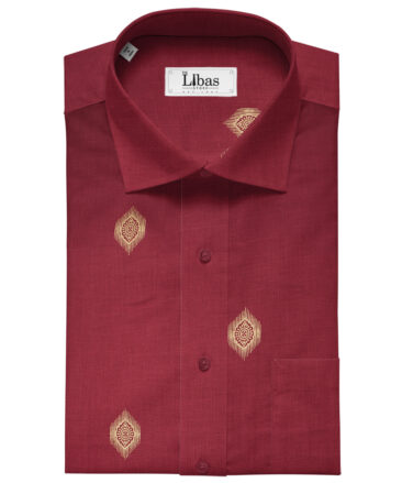 Solino Men's Linen Printed 2.25Meter Unstitched Shirting Fabric (Red)