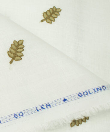 Solino Men's Linen Embroidered 2.25Meter Unstitched Shirting Fabric (White)