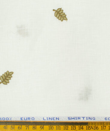 Solino Men's Linen Embroidered 2.25Meter Unstitched Shirting Fabric (White)