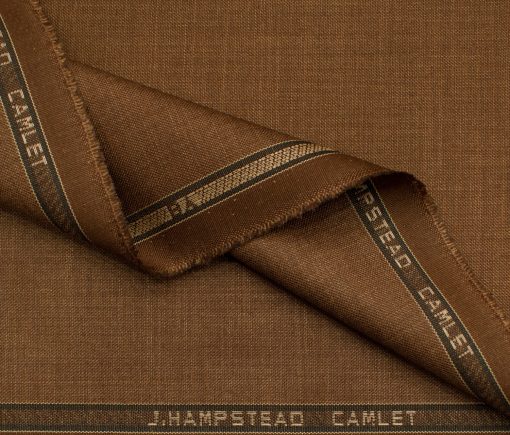 J.Hampstead Men's Terry Rayon (65 + 35) Structured 3.75 Meter Unstitched Suiting Fabric (Rust Brown)