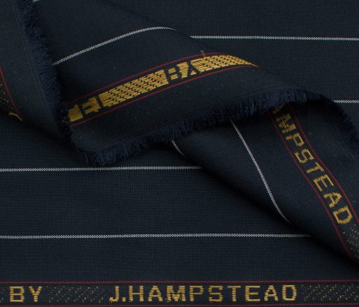 J.Hampstead Men's Terry Rayon (65 + 35) Striped 3.75 Meter Unstitched Suiting Fabric (Dark Blue)