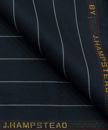 J.Hampstead Men's Terry Rayon (65 + 35) Striped 3.75 Meter Unstitched Suiting Fabric (Dark Blue)