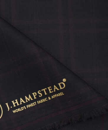 J.Hampstead Men's Terry Rayon (71 + 29) Checks 3.75 Meter Unstitched Suiting Fabric (Dark Wine )