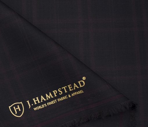 J.Hampstead Men's Terry Rayon (71 + 29) Checks 3.75 Meter Unstitched Suiting Fabric (Dark Wine )