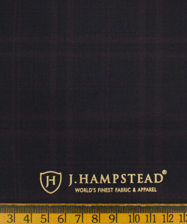 J.Hampstead Men's Terry Rayon (71 + 29) Checks 3.75 Meter Unstitched Suiting Fabric (Dark Wine )