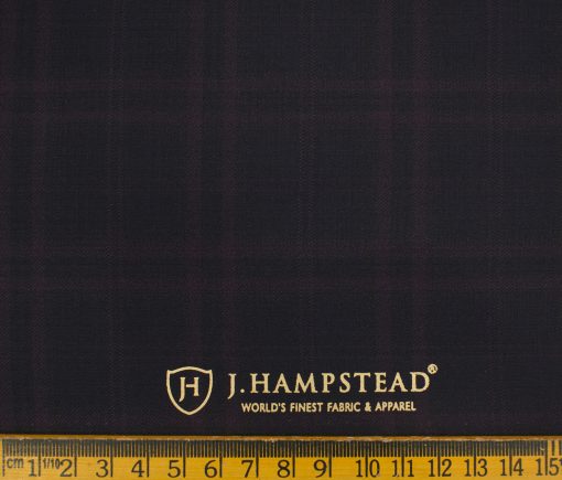 J.Hampstead Men's Terry Rayon (71 + 29) Checks 3.75 Meter Unstitched Suiting Fabric (Dark Wine )