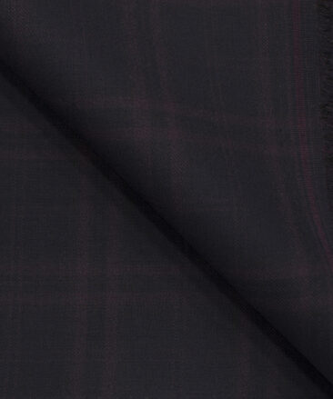 J.Hampstead Men's Terry Rayon (71 + 29) Checks 3.75 Meter Unstitched Suiting Fabric (Dark Wine )