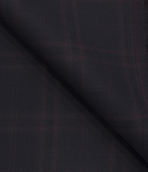 J.Hampstead Men's Terry Rayon (71 + 29) Checks 3.75 Meter Unstitched Suiting Fabric (Dark Wine )