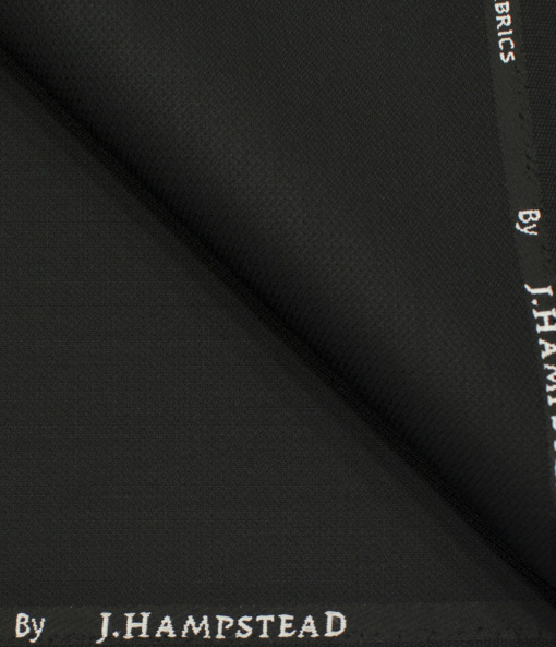 J.Hampstead Men's Polyester Viscose Structured 3.75 Meter Unstitched Suiting Fabric (Black)