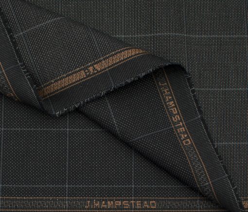 J.Hampstead Men's Terry Rayon (74 + 26) Checks 3.75 Meter Unstitched Suiting Fabric (Black)