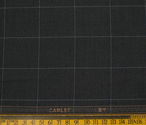 J.Hampstead Men's Terry Rayon (74 + 26) Checks 3.75 Meter Unstitched Suiting Fabric (Black)