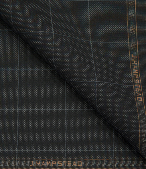 J.Hampstead Men's Terry Rayon (74 + 26) Checks 3.75 Meter Unstitched Suiting Fabric (Black)