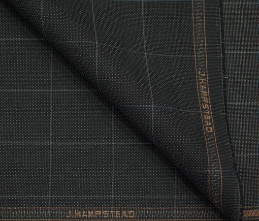 J.Hampstead Men's Terry Rayon (74 + 26) Checks 3.75 Meter Unstitched Suiting Fabric (Black)