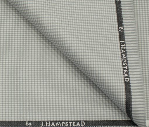 J.Hampstead Men's Polyester Viscose Checks 3.75 Meter Unstitched Suiting Fabric (Light Grey)