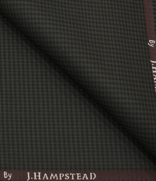 J.Hampstead Men's Polyester Viscose Checks 3.75 Meter Unstitched Suiting Fabric (Dark Brown)