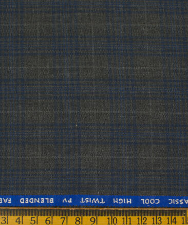 J.Hampstead Men's Polyester Viscose Checks 3.75 Meter Unstitched Suiting Fabric (Grey)