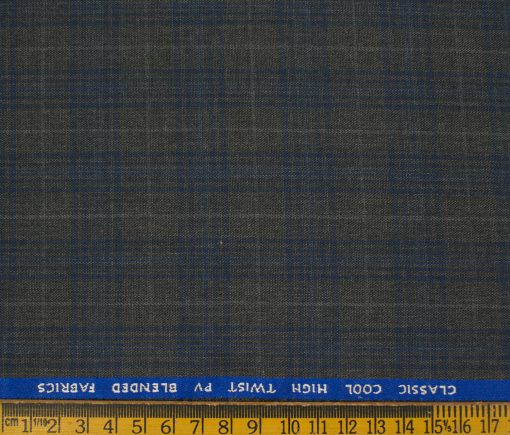 J.Hampstead Men's Polyester Viscose Checks 3.75 Meter Unstitched Suiting Fabric (Grey)