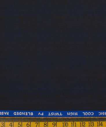 J.Hampstead Men's Polyester Viscose Checks 3.75 Meter Unstitched Suiting Fabric (Dark Blue)