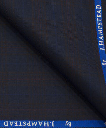 J.Hampstead Men's Polyester Viscose Checks 3.75 Meter Unstitched Suiting Fabric (Dark Blue)