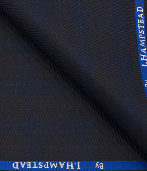 J.Hampstead Men's Polyester Viscose Checks 3.75 Meter Unstitched Suiting Fabric (Dark Blue)