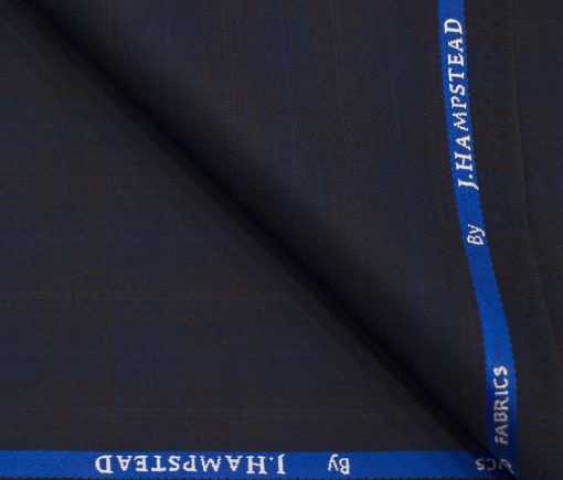 J.Hampstead Men's Polyester Viscose Checks 3.75 Meter Unstitched Suiting Fabric (Dark Blue)