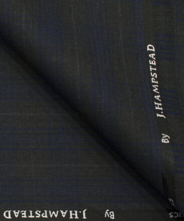 J.Hampstead Men's Polyester Viscose Checks 3.75 Meter Unstitched Suiting Fabric (Dark Grey)