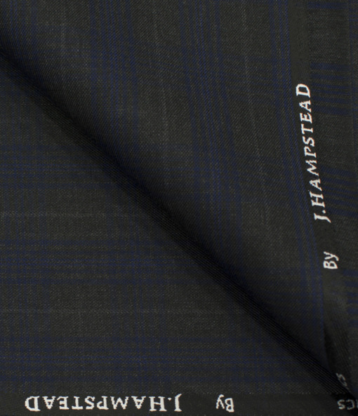 J.Hampstead Men's Polyester Viscose Checks 3.75 Meter Unstitched Suiting Fabric (Dark Grey)