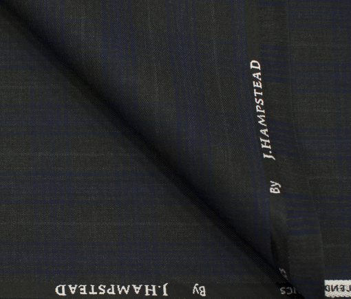 J.Hampstead Men's Polyester Viscose Checks 3.75 Meter Unstitched Suiting Fabric (Dark Grey)