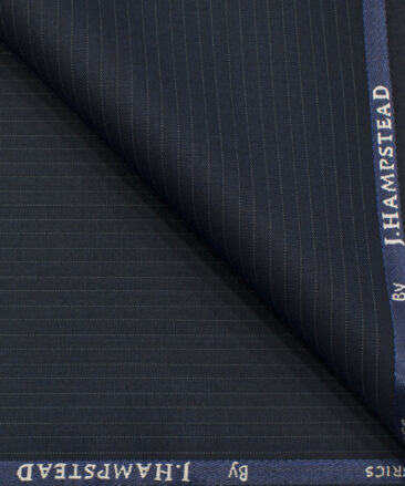 J.Hampstead Men's Polyester Viscose Striped 3.75 Meter Unstitched Suiting Fabric (Dark Navy Blue )